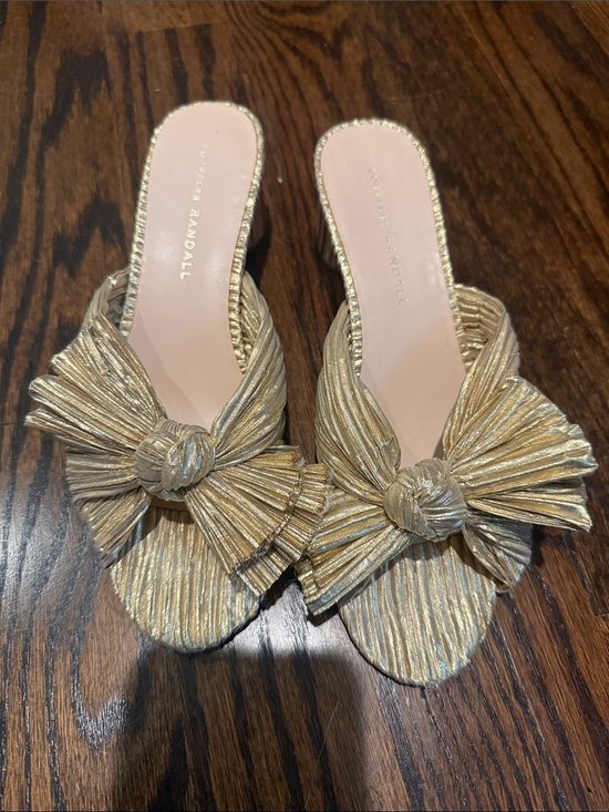 Loeffler Randall Shoes - Loeffler Randall Metallic Gold Pleated Knot Slide Sandals